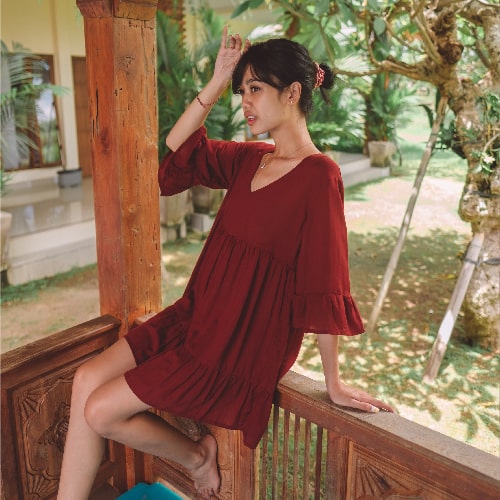 Megaya Bali Blood Red Casual Dress, Homewear, Short Dress, Pajamas, Robe