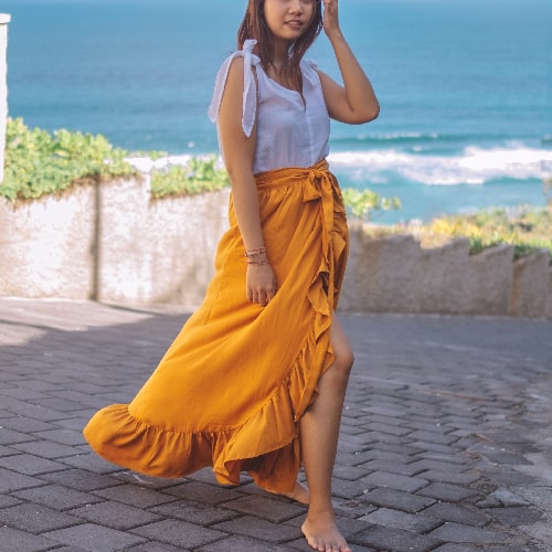 Skirt Old Gold Yellow Megaya Bali, Long Skirt, Midi Skirt